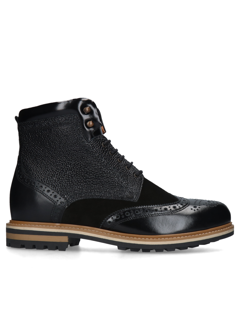 Black elevator shoes Paulo +7 cm, Conhpol - Polish production, Boots, CH6180-02, Konopka Shoes
