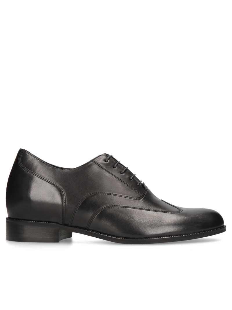 Black elegant elevator shoes, oxfords in natural grain leather, Conhpol, Konopka Shoes