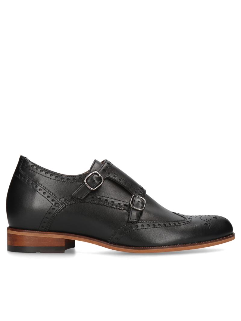 Black elevator shoes Bruce +7 cm, Conhpol - Polish production, Monk, CH6203-01, Konopka Shoes
