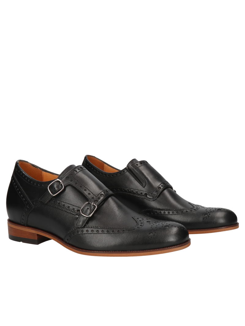 Black elevator shoes Bruce +7 cm, Conhpol - Polish production, Monk, CH6203-01, Konopka Shoes