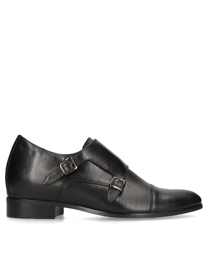 Black elegant elevator shoes, Monk shoes, Conhpol - Polish production, CH6177-02, Konopka Shoes