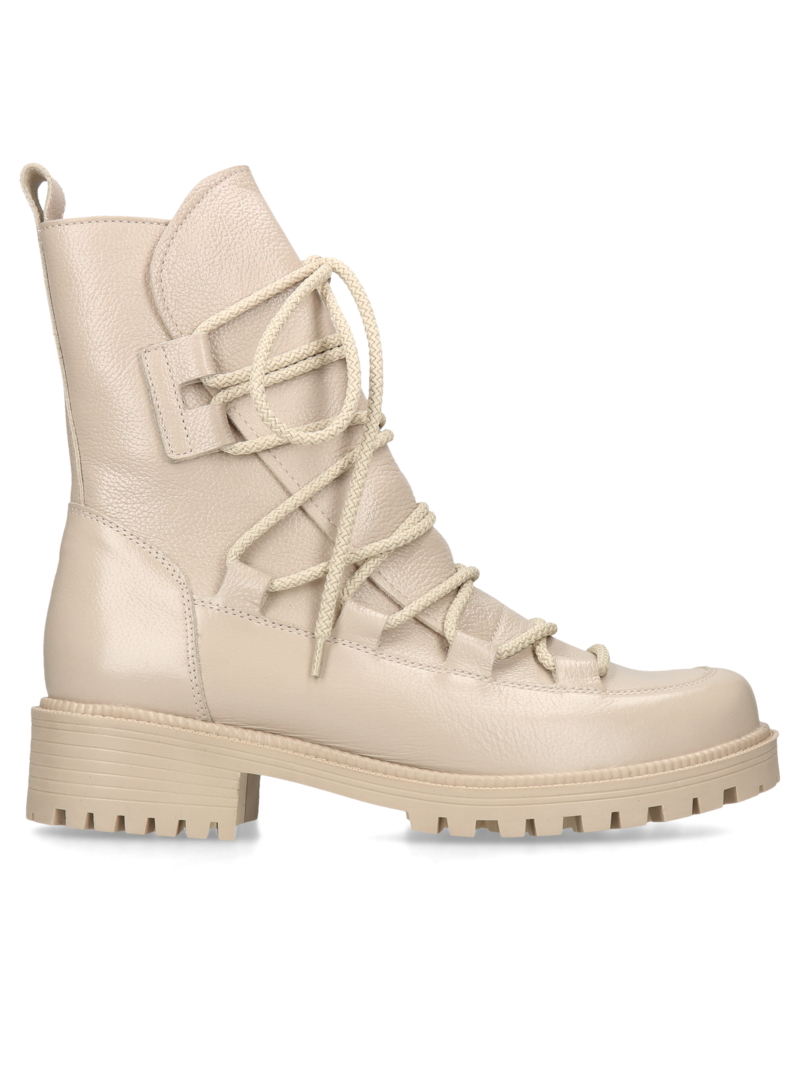 Beige boots Peppy, Conhpol Relax - Polish production, Biker & worker boots, RE2633-01, Konopka Shoes