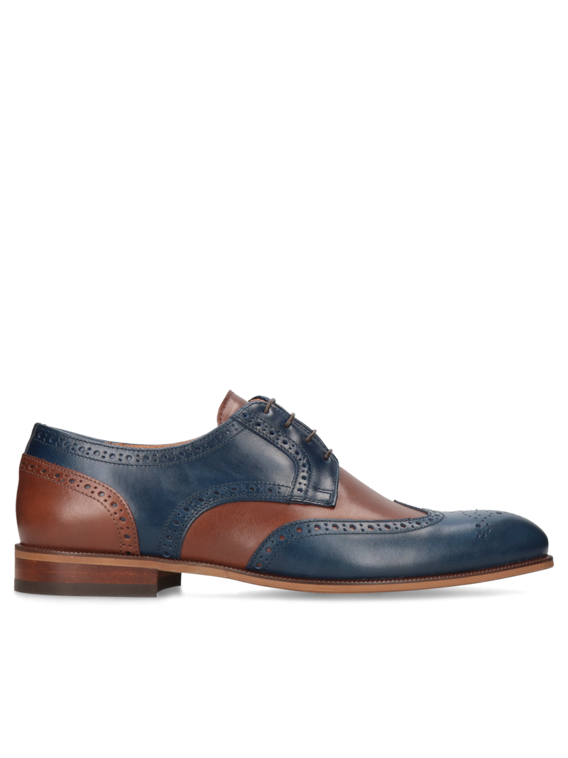 Casual, navy blue and brown shoes Henry, Conhpol - Polish production, Brogues, CE6255-03, Konopka Shoes