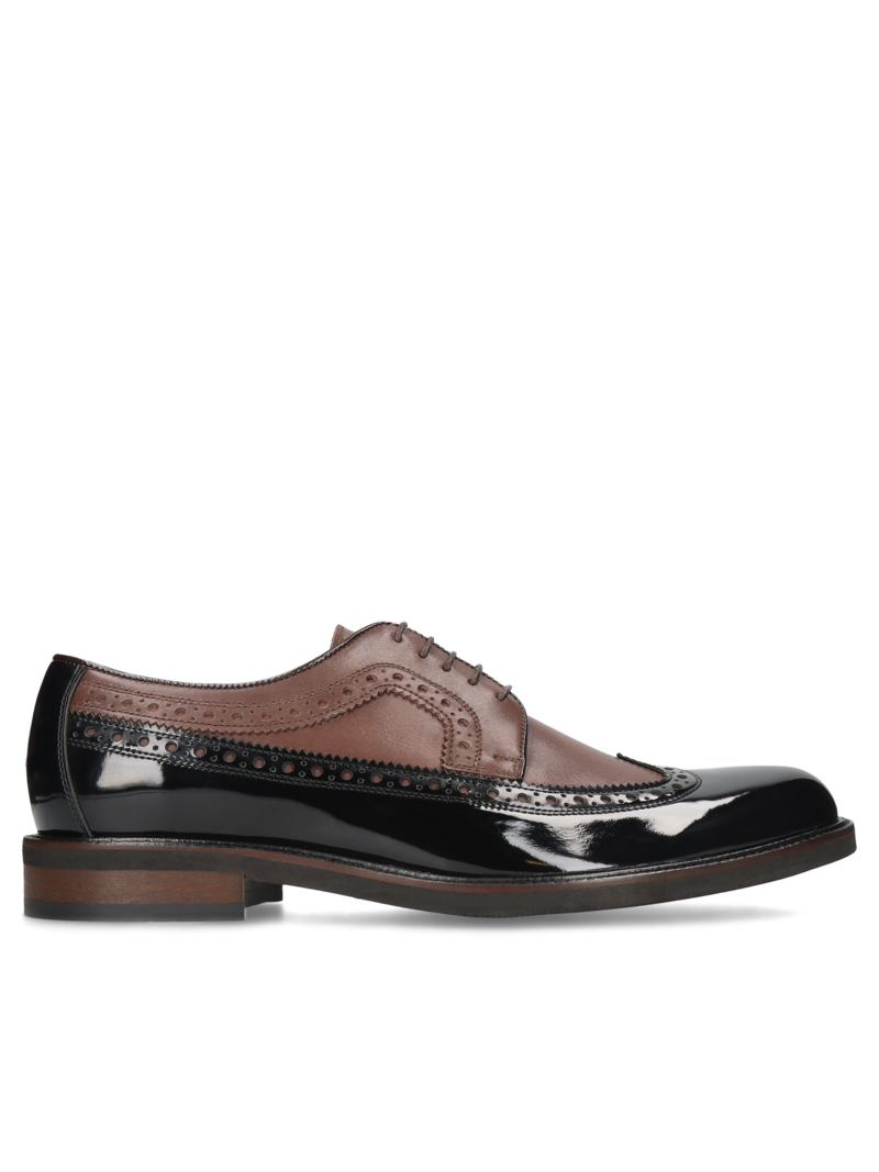 Black and brown shoes Oscar, Conhpol - Polish production, Brogues, CE6259-01, Konopka Shoes