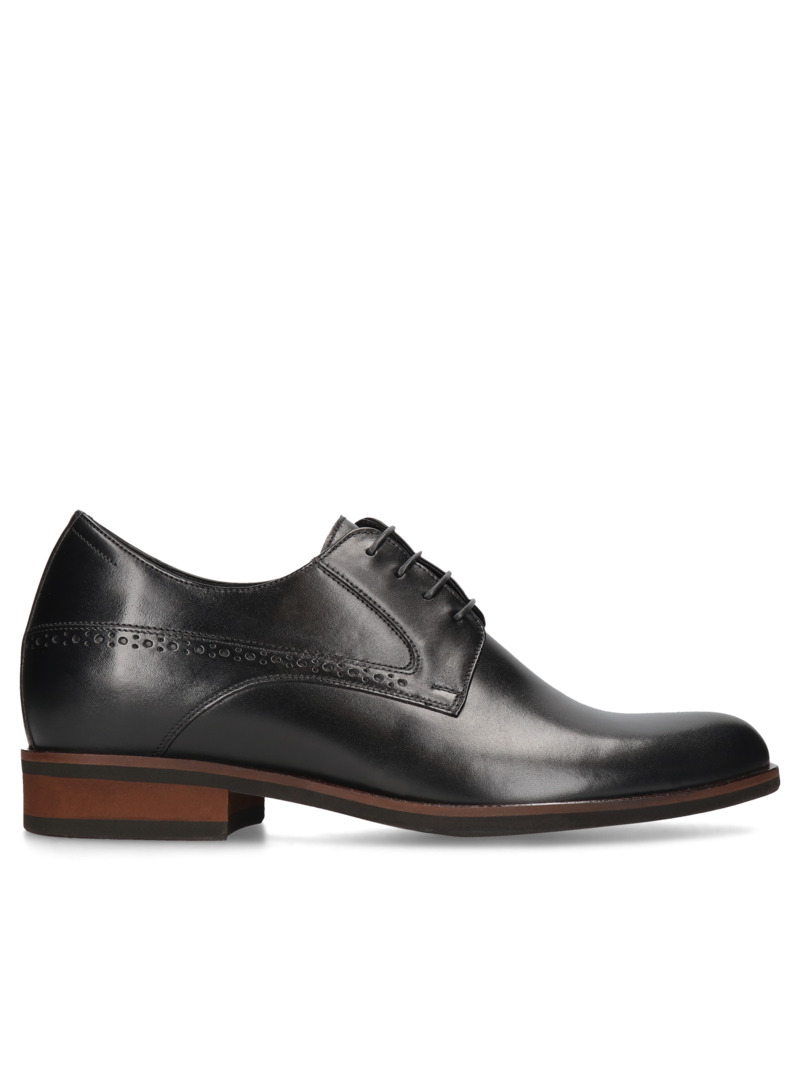 Black elegant elevator shoes, Derby, Conhpol - Polish production, CH6287-01, Konopka Shoes