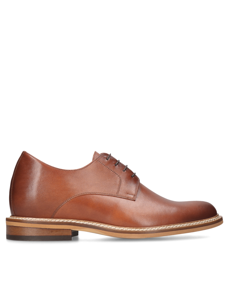 Brown casual elevator shoes Bruce, derby natural grain leather, Conhpol - Polish production, CH6288-02, Konopka Shoes