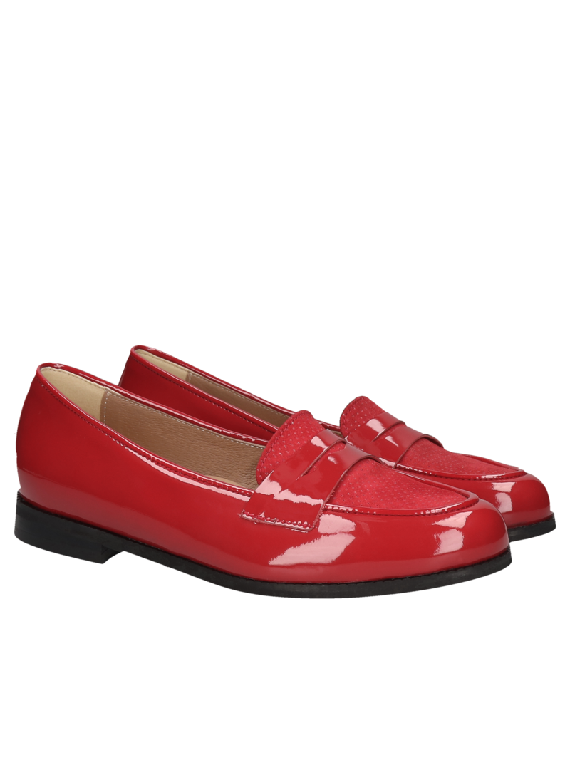 Red loafers Julia, Conhpol Relax - Polish production, Moccasins & loafers, RE2664-02, Konopka Shoes