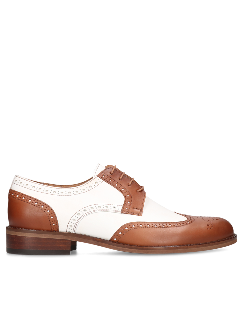 Brown and white casual, shoes Oscar, Conhpol - Polish production, Brogues, CE6324-01, Konopka Shoes