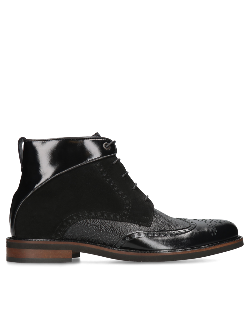 Black elevator shoes Brus II +7 cm, Conhpol - Polish production, Boots, CH6242-02, Konopka Shoes