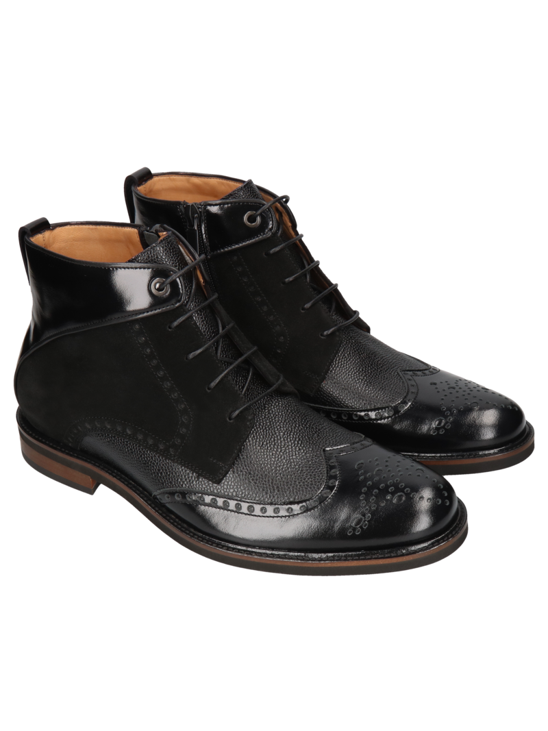 Black elevator shoes Brus II +7 cm, Conhpol - Polish production, Boots, CH6242-02, Konopka Shoes