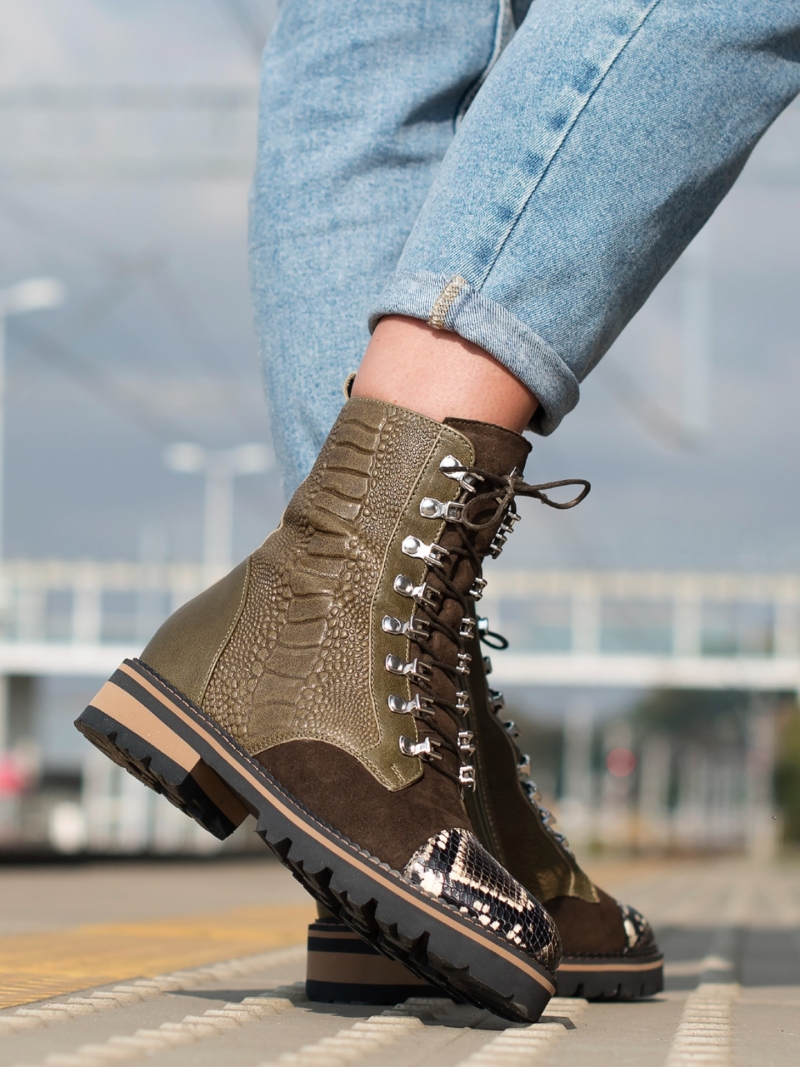 Green boots Twiggy, Conhpol Bis - Polish production, Biker & worker boots, BK5651-03, Konopka Shoes