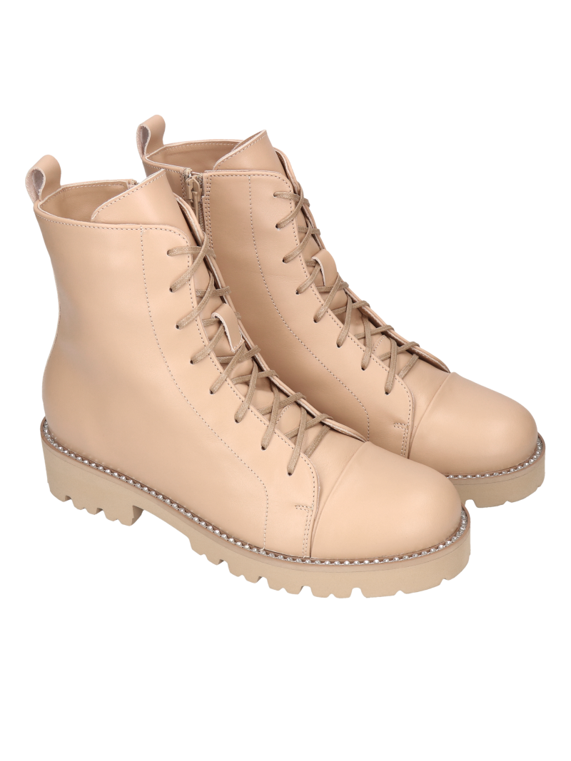Beige boots Adelin, Conhpol Bis - Polish production, Biker & worker boots, BK5722-01, Konopka Shoes