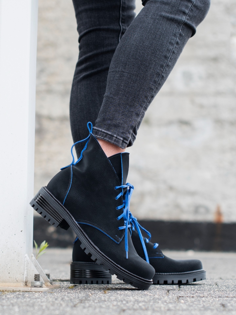 Black and blue boots Peppy, Conhpol Relax - Polish production, Biker & worker boots, RE2630-01, Konopka Shoes