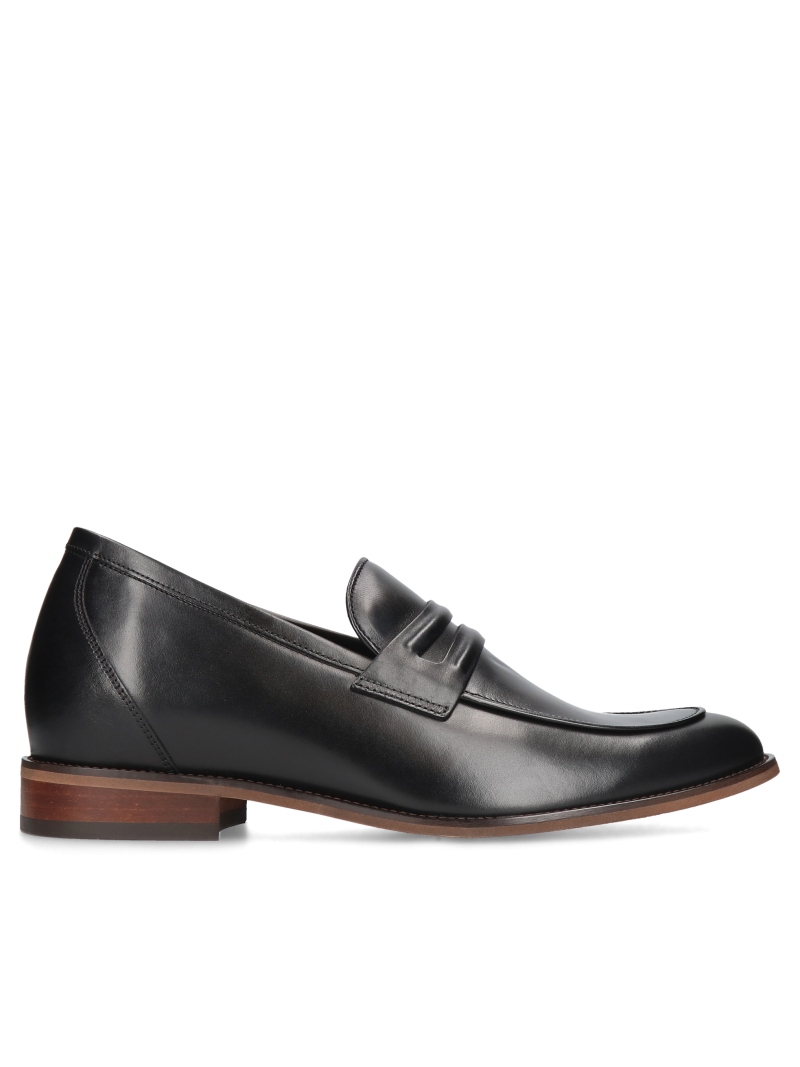Black elevator shoes Luis + 7 cm, Conhpol - Polish production, Loafers elevator, CH6297-01, Konopka Shoes