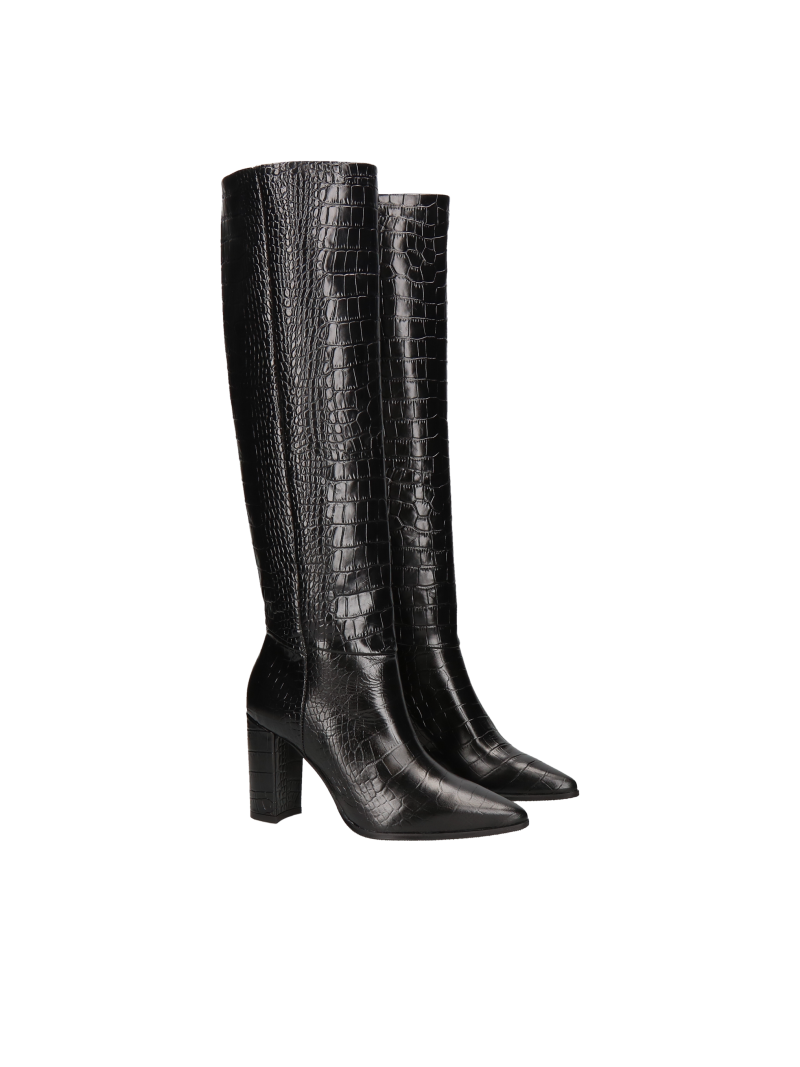 Black boots Angela, Conhpol Bis - Polish production, Knee high boots, BI5737-02, Konopka Shoes