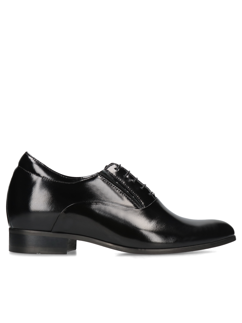 Black elegant elevator shoes, oxfords in natural grain leather, Conhpol, Konopka Shoes