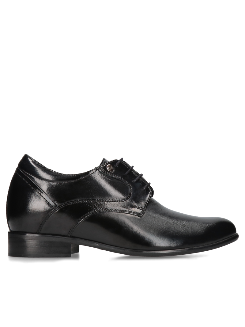 Black elevator shoes Wolter +7 cm, Conhpol - Polish production, derby, CH0202-01, Konopka Shoes