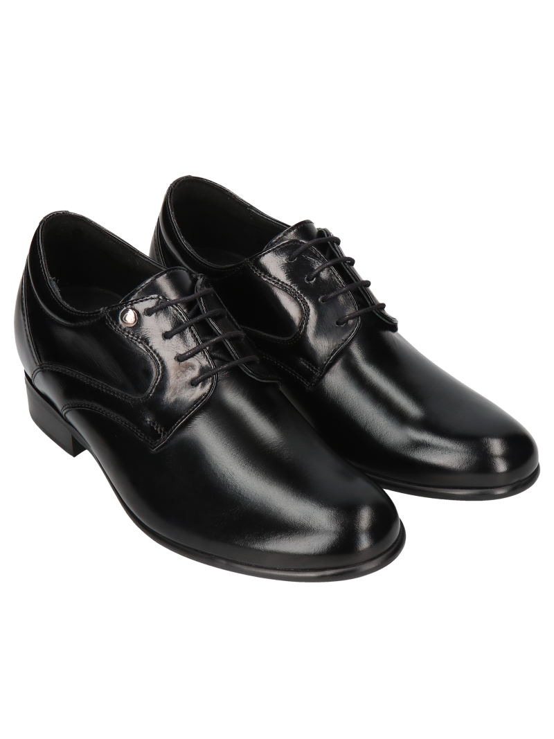Black elevator shoes Wolter +7 cm, Conhpol - Polish production, derby, CH0202-01, Konopka Shoes