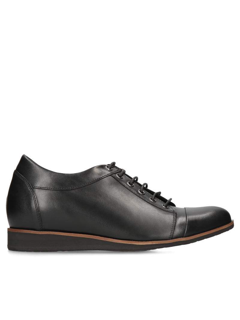 Black casual elevator shoes, men's full grain leather shoes, Conhpol, Konopka Shoes