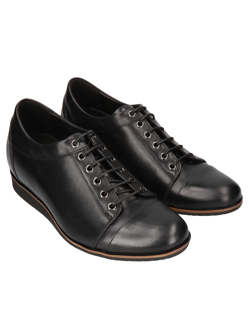 Black casual elevator shoes, men's full grain leather shoes, Conhpol, Konopka Shoes