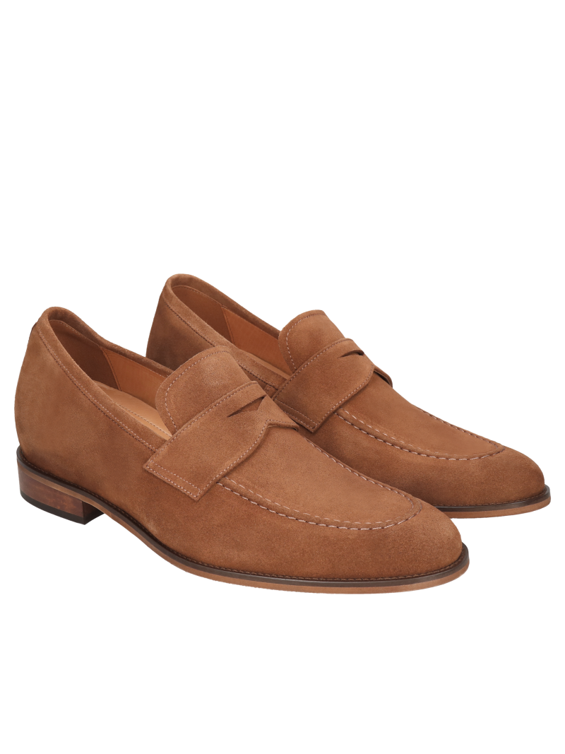 Brown casual elevator shoes, velour loafers Luis, Conhpol - Polish production, Loafers and moccasins, CH6344-01, Konopka Shoes