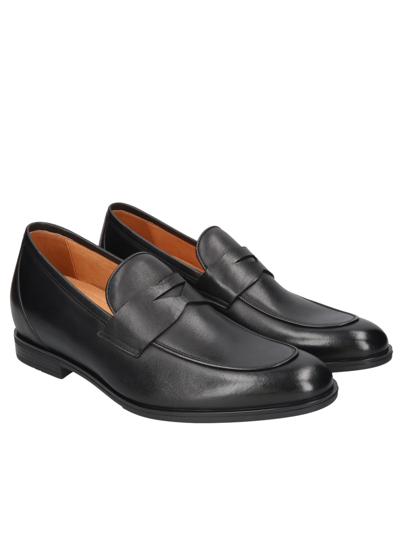 Black elevator shoes Luis + 7 cm, Conhpol - Polish production, Loafers elevator, CH6345-01, Konopka Shoes