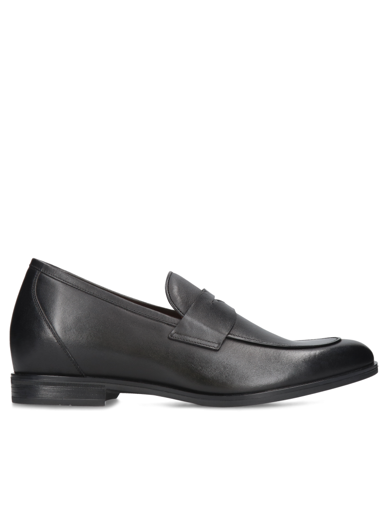 Black elevator shoes Luis + 7 cm, Conhpol - Polish production, Loafers elevator, CH6345-01, Konopka Shoes