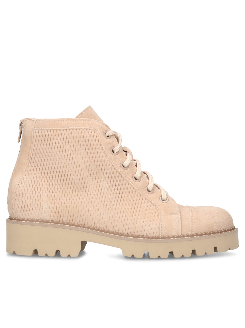 Beige boots Adelin, Conhpol Bis - Polish production, Biker & worker boots, BI5738-03, Konopka Shoes