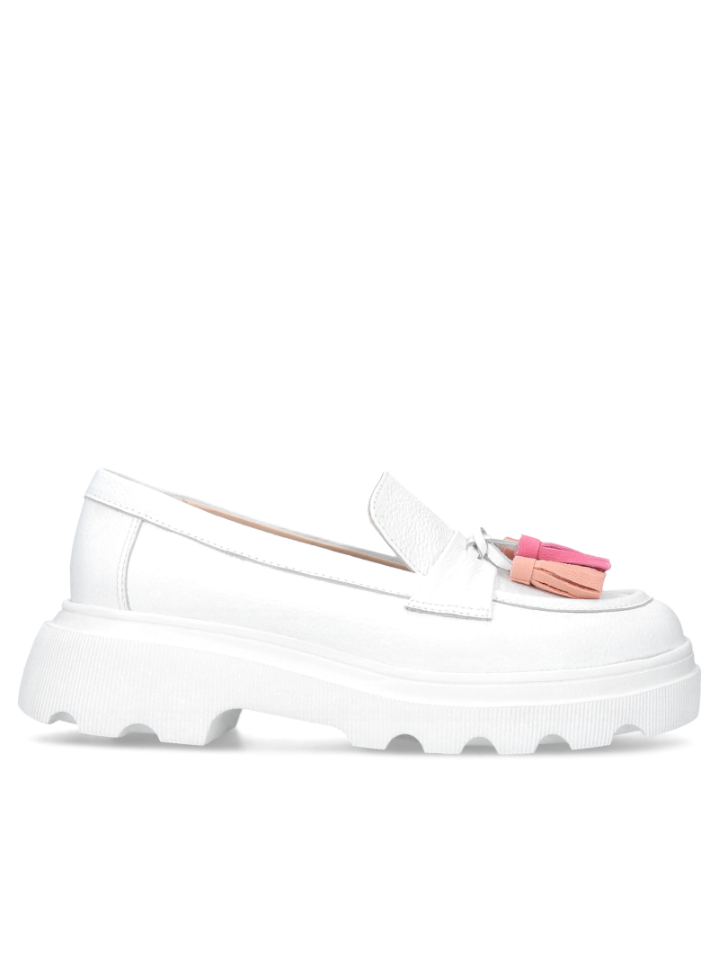 White loafers Lupe, Kampa - Polish production, Moccasins & loafers, KP0005-01, Konopka Shoes