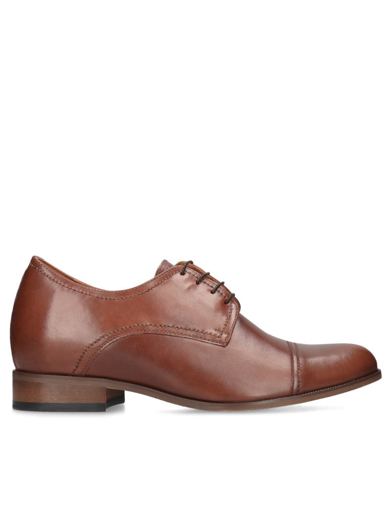 Brown height-increasing shoes made of genuine leather from a Polish manufacturer
