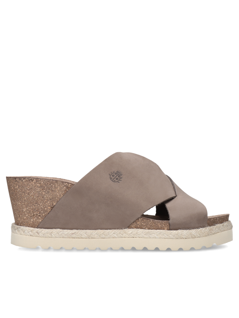 Women's beige nubuck leather flip-flops on anchor, Yokono, Konopka Shoes