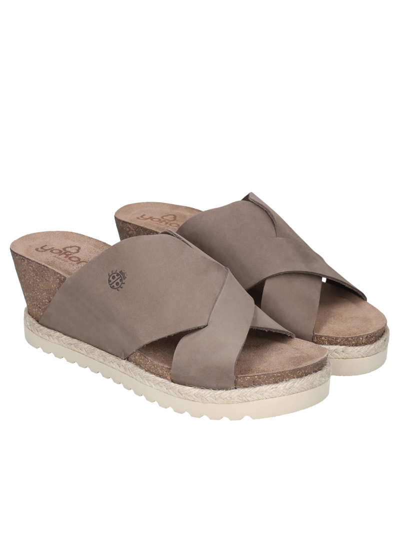 Women's beige nubuck leather flip-flops on anchor, Yokono, Konopka Shoes