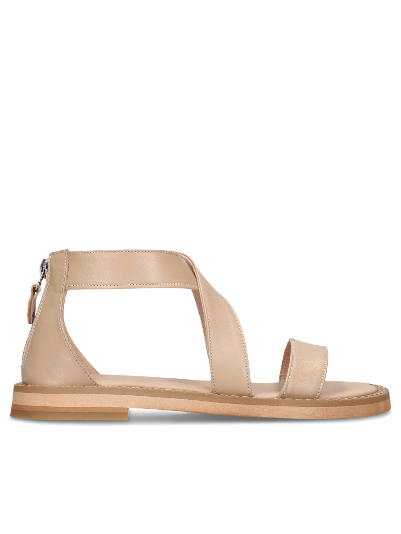 Beige comfortable simple leather sandals, Conhpol Relax - Polish production, RE2744-01, Konopka Shoes