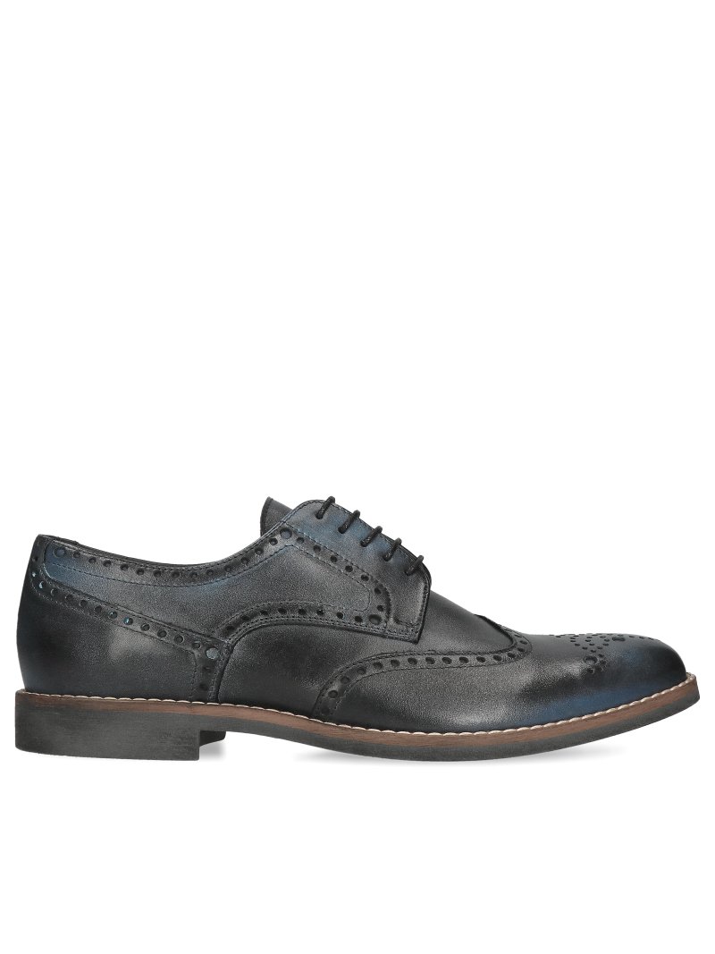Navy blue leather derby shoes Teo, Conhpol - Polish production, Men's, Brogsy, CE6377-02, Konopka Shoes