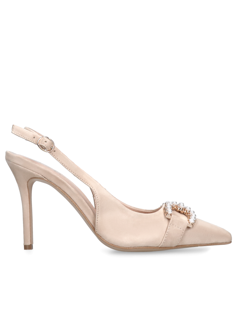 Beige high heels Sophia elegant with pearls, Conhpol Bis - Polish production, BI5759-01, High heels, Konopka Shoes
