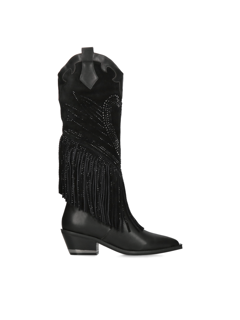 Leather, black cowboy boots Pilar, Alma en Pena, AK0019-01, Cowboy boots, Konopka Shoes
