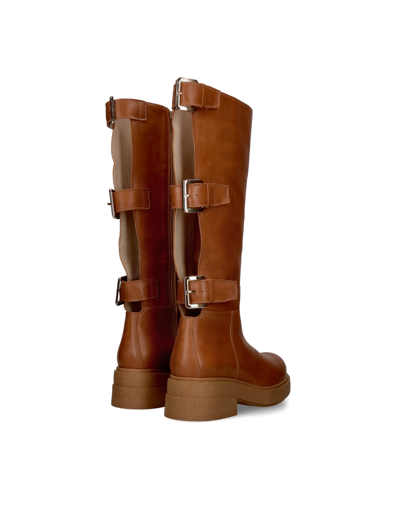 Faced leather boots, brown with buckles, Conhpol, Konopka Shoes