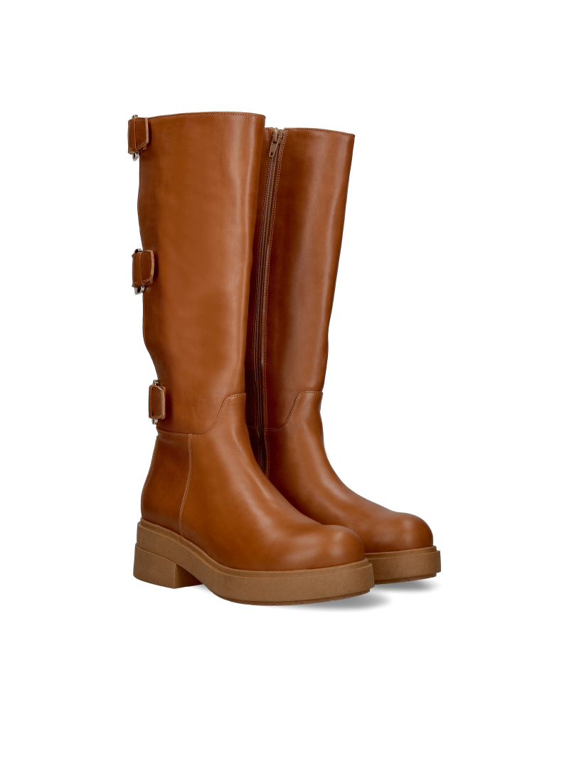 Faced leather boots, brown with buckles, Conhpol, Konopka Shoes