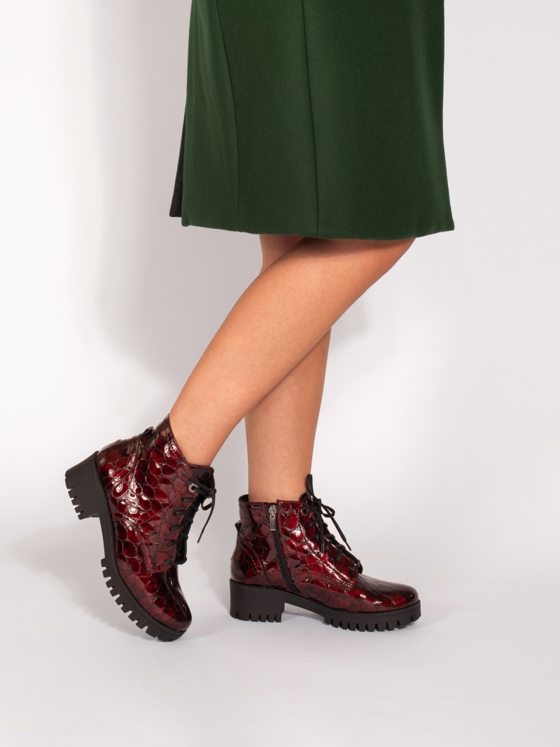 Maroon boots Linda, Conhpol Relax - Polish production, Ankle boots, RK2708-01, Konopka Shoes