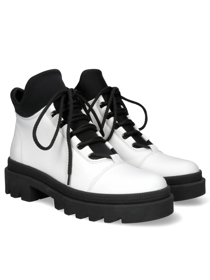 Women's white boots Nela made of natural grain leather, Kampa - Polish production, KK0013-01, Boots, Konopka Shoes