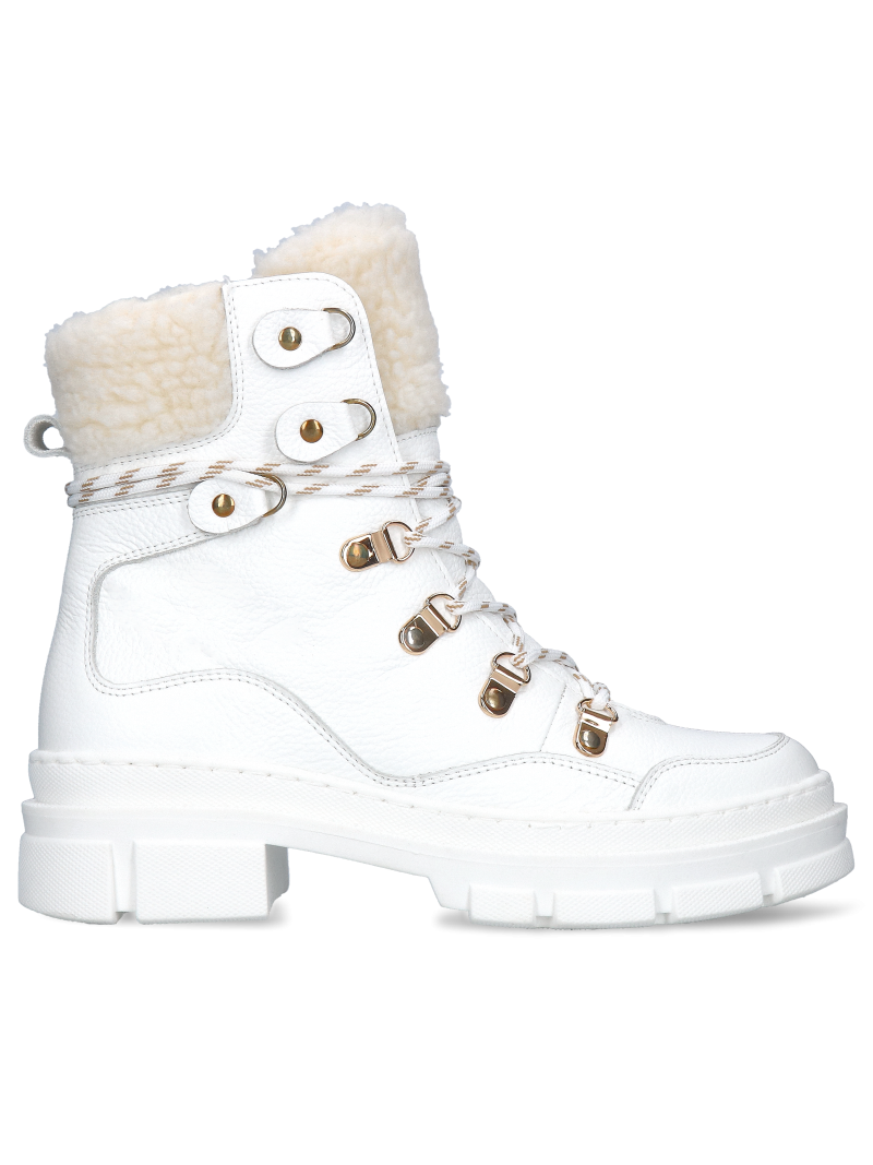 Women's white boots Nela in natural grain leather, Kampa - Polish production, Biker & worker boots, KK0011-01, Konopka Shoes