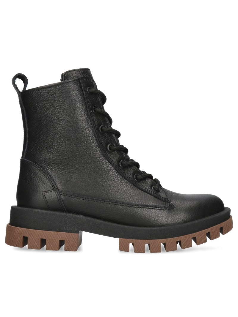 Women's black boots Kari in natural grain leather, Kampa - Polish production, Biker & worker boots, KK0010-02, Konopka Shoes