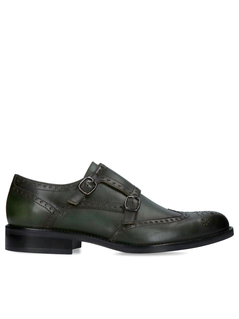 Green monk strap shoes Oscar, Conhpol - Polish production, CE6373-01, Monk strap shoes, Konopka Shoes