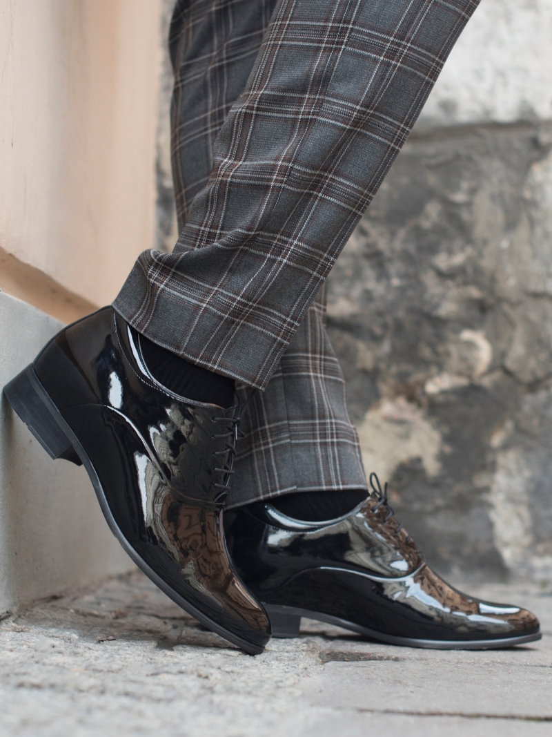 Black elegant elevator shoes, Oxford shoes, Conhpol - Polish production, CH0437-04, Konopka Shoes
