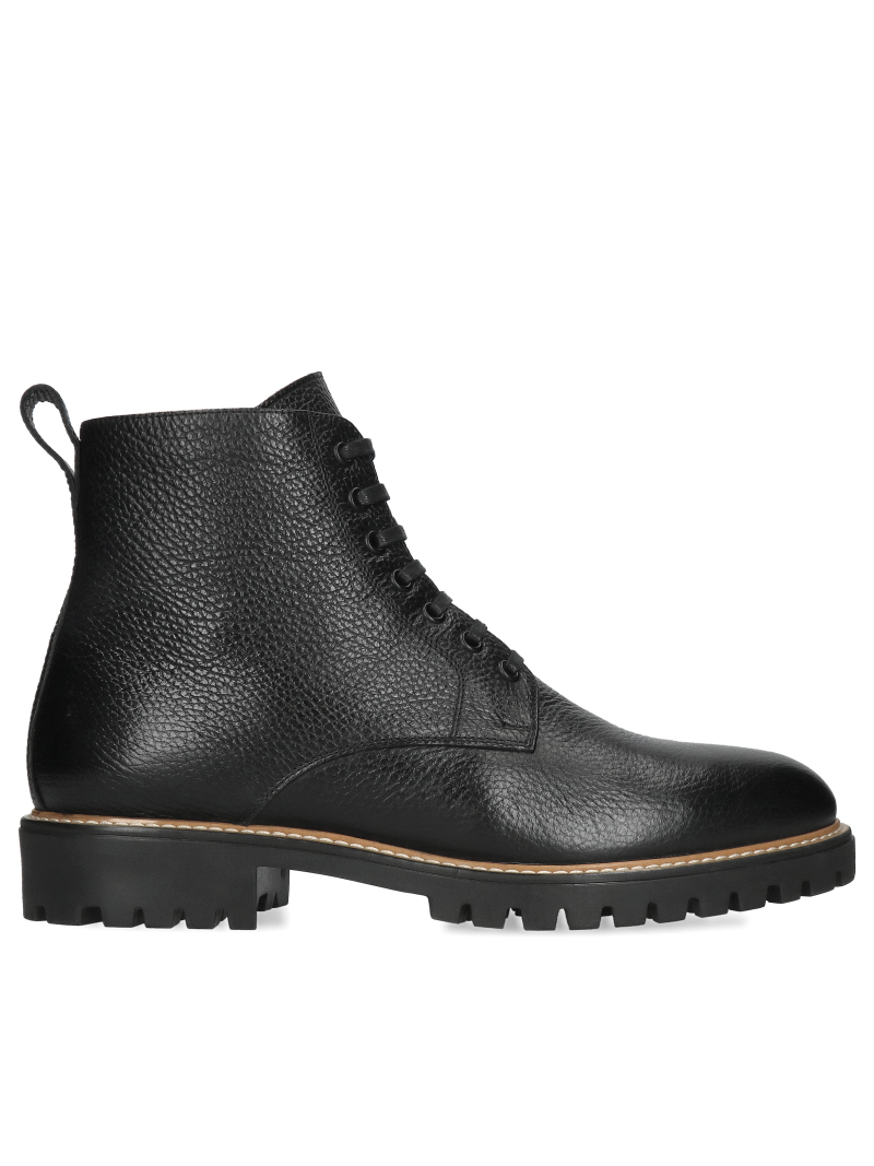 Black winter boots Flavio made of pea-print natural leather, Conhpol - Polish production, CK6365-01, Boots, Konopka Shoes