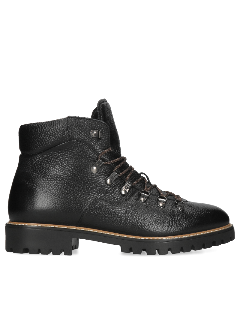 Black winter boots Flavio in pea-print natural leather, Conhpol - Polish production, CK6366-01, Boots, Konopka Shoes