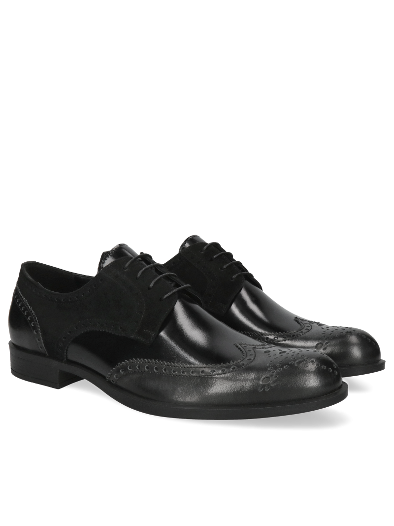 Black derby shoes Erik, Conhpol - Polish production, Brogues, Konopka Shoes