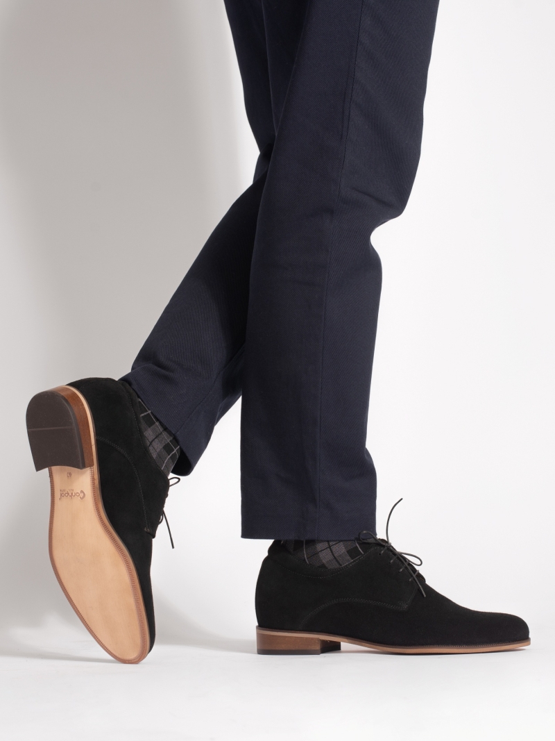 Black elegant elevator shoes Bruce, suede leather derby, Conhpol - Polish producent, CH4069-05, Konopka Shoes