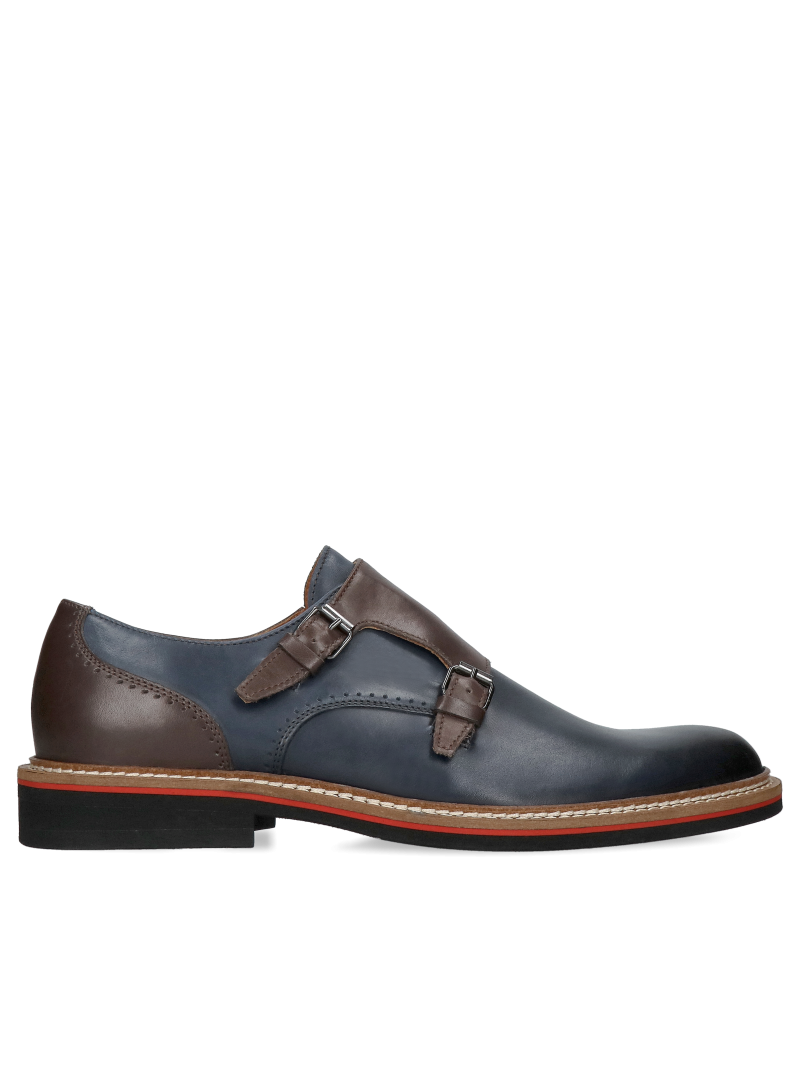 Brown and navy blue Oscar monks, Conhpol - Polish production, Monki, CF0037-01, Konopka Shoes