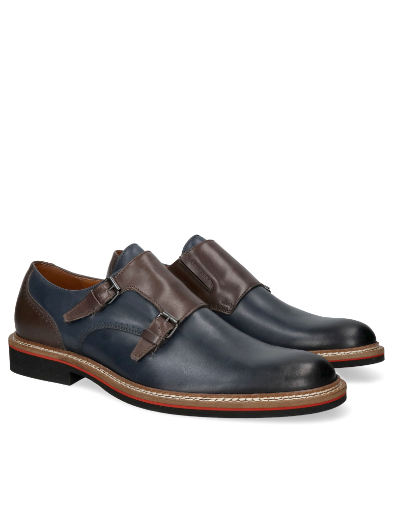 Brown and navy blue Oscar monks, Conhpol - Polish production, Monki, CF0037-01, Konopka Shoes